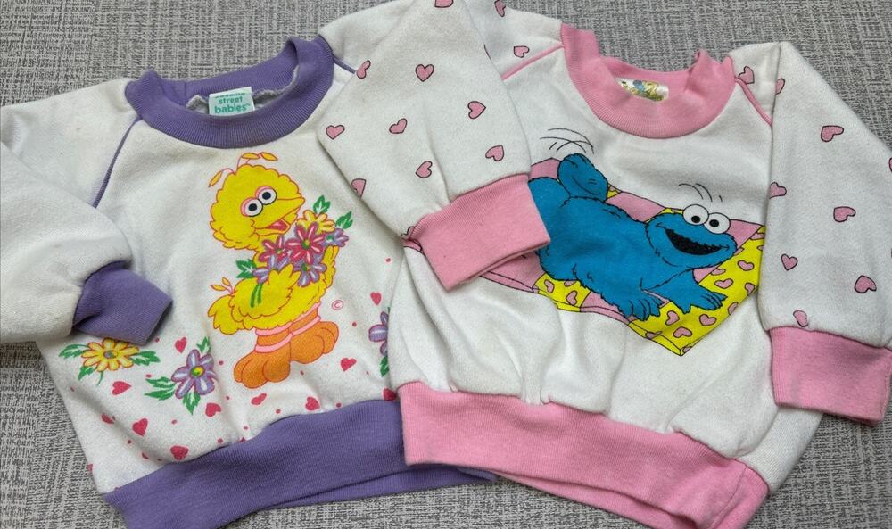 Vintage Sesame Street Cookie Monster & Big Bird Sweatshirt 80’s Baby 12-18 Month